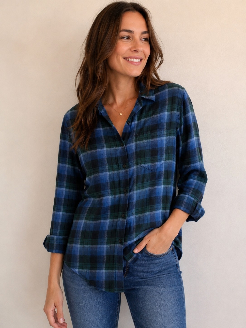 Pendleton Plaid Flannel Shirt XS Blue Green 100% Cotton